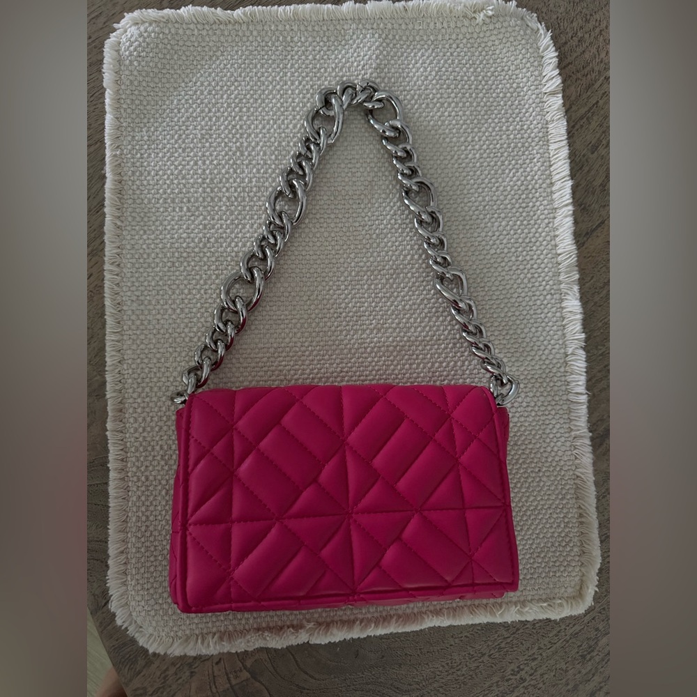Zara Pink Quilted Shoulder Bag with Chain Strap